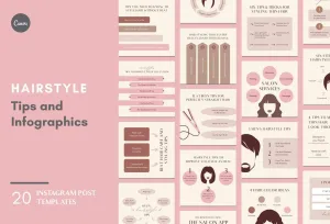 20 Hairstyle Tips and Infographics Instagram Engagement Posts Fully Editable Canva Templates