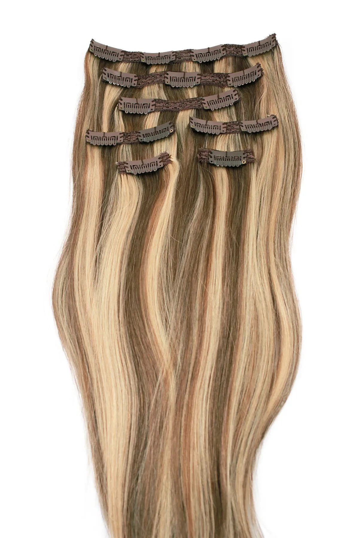 21" Clip In Hair Extensions: No P8-24 Light Brown/ Golden Blonde