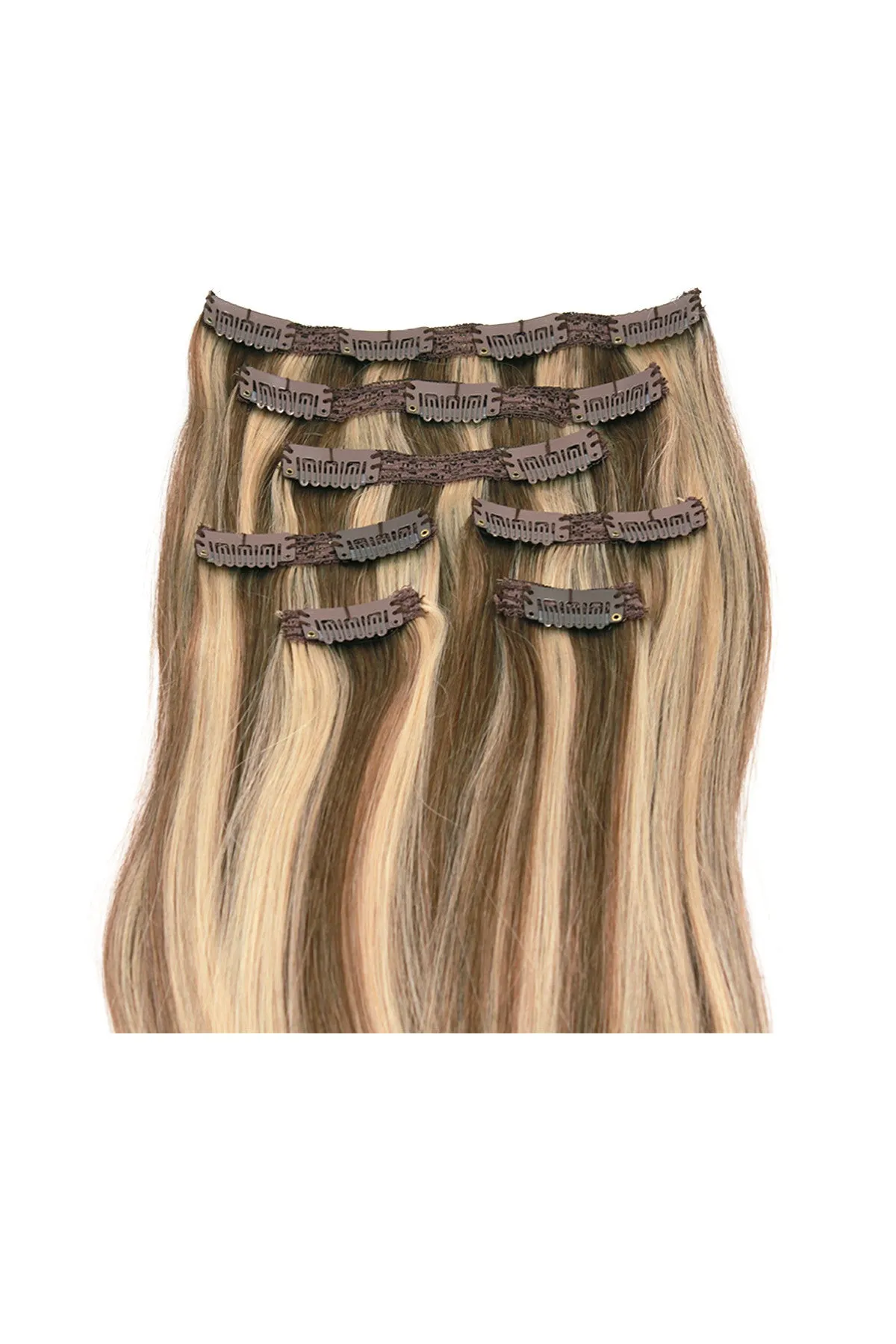 21" Clip In Hair Extensions: No P8-24 Light Brown/ Golden Blonde