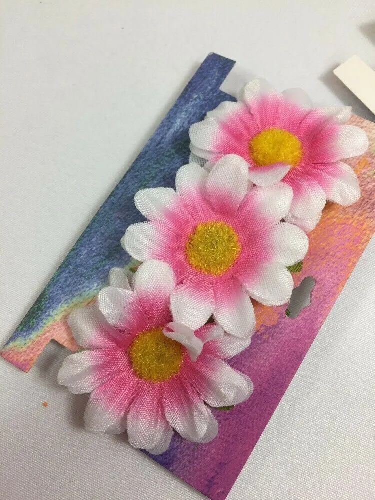 (3) Hair Tie Flowers Head Band Festival Wrist Bracelet Daisy Pink Petal