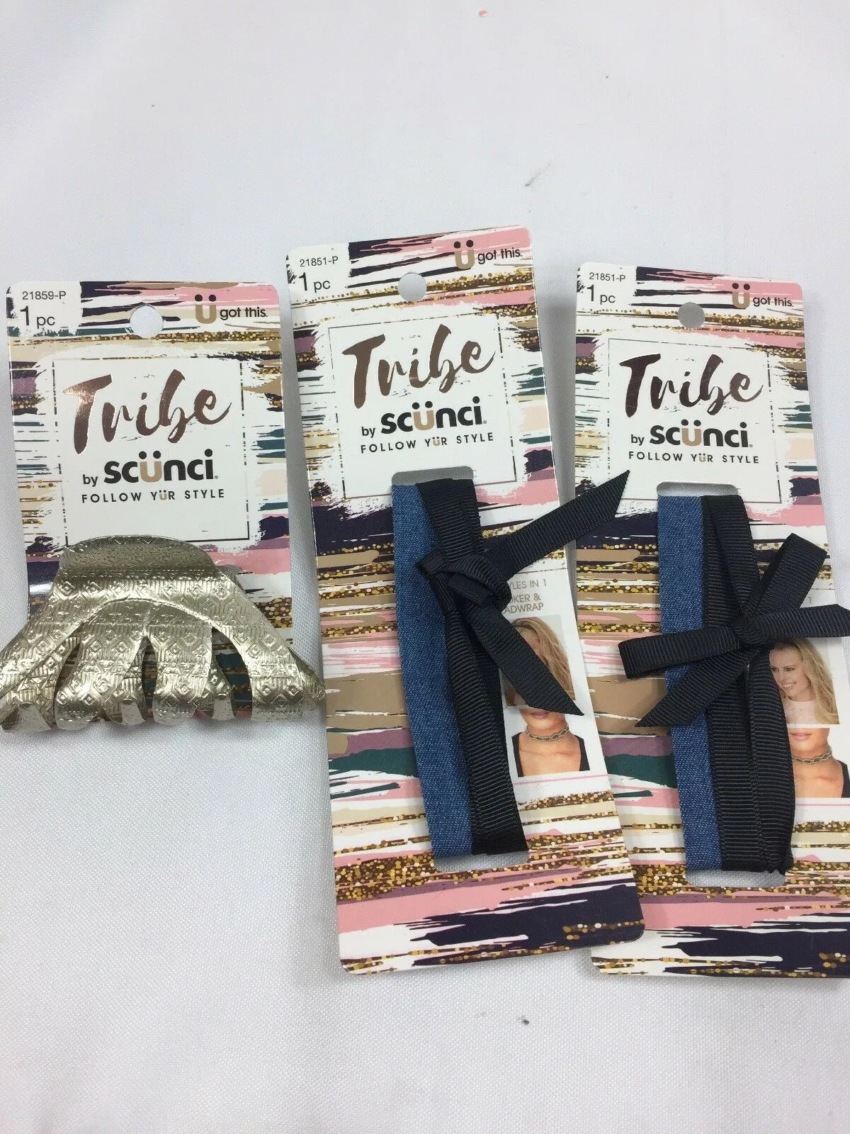 (3) Scunci Tribe Follow Ur Style Hair Tie Choker Head wrap Claw Clip Festival