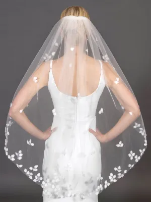 38" Fingertip Length Bridal Veil with Scattered Applique Petals