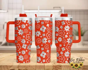 40 Ounce Stainless Tumbler with Handle - Retro Flowers
