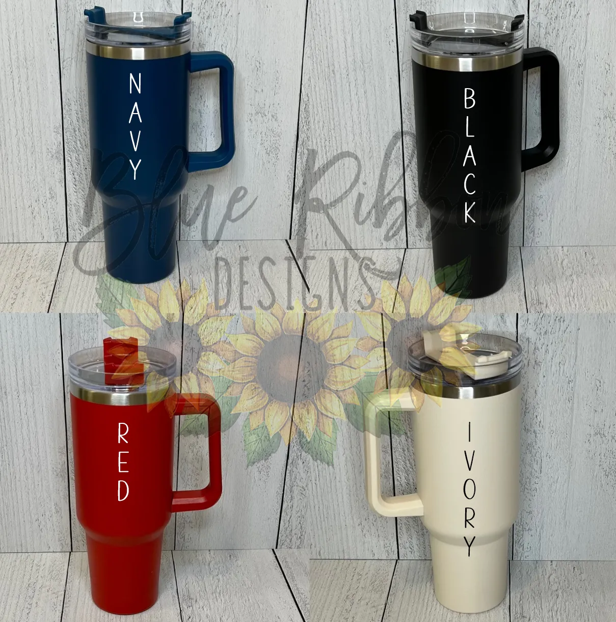 40 Ounce Stainless Tumbler with Handle - Retro Flowers