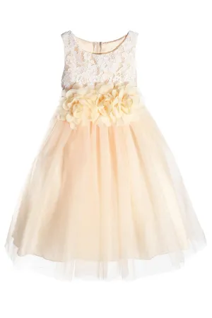 414F Lace Illusion Dress w/ 3 Mesh Flowers
