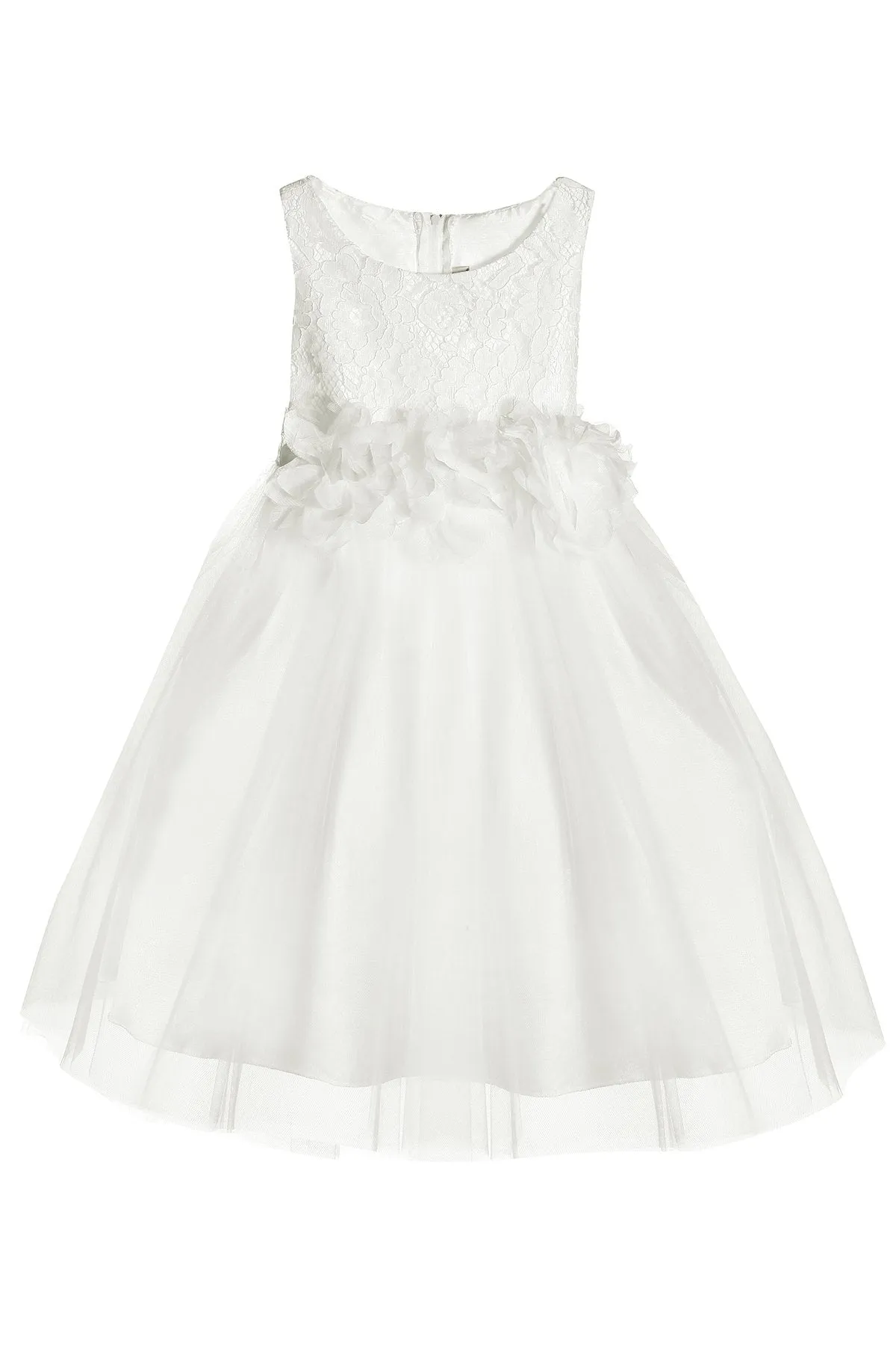 414F Lace Illusion Dress w/ 3 Mesh Flowers