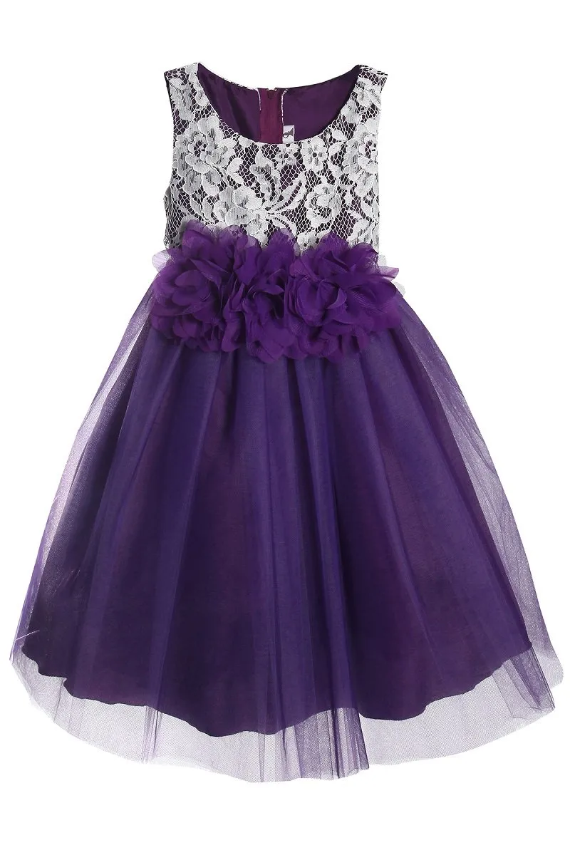 414F Lace Illusion Dress w/ 3 Mesh Flowers