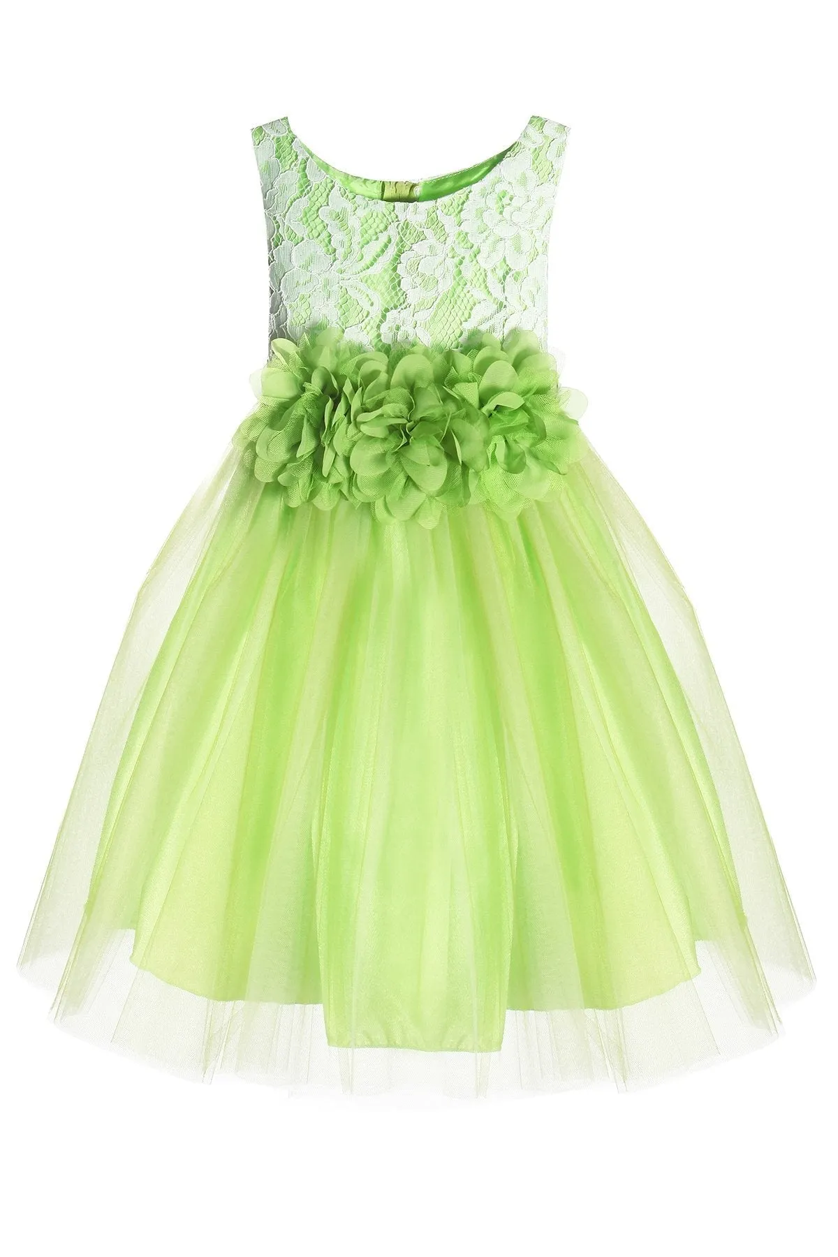 414F Lace Illusion Dress w/ 3 Mesh Flowers