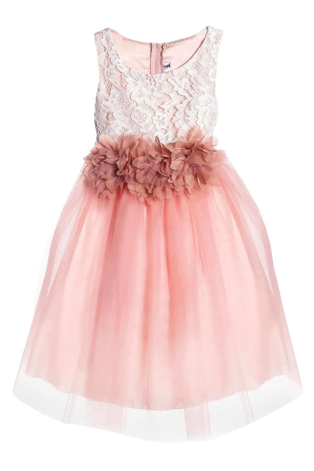 414F Lace Illusion Dress w/ 3 Mesh Flowers