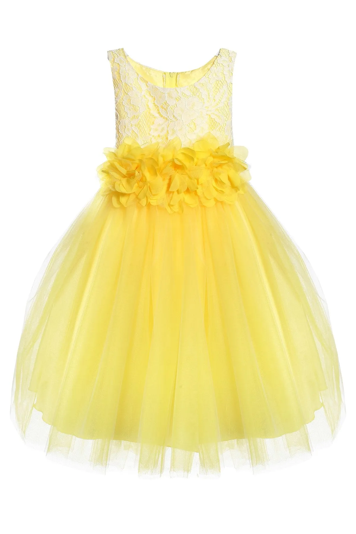 414F Lace Illusion Dress w/ 3 Mesh Flowers