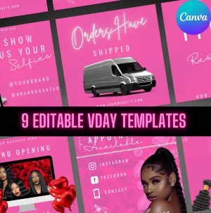 9 Editable Templates- Subscribe Now Flyer, Thank You Flyer, Order Shipped Flyers, Hair Bundle Flyer