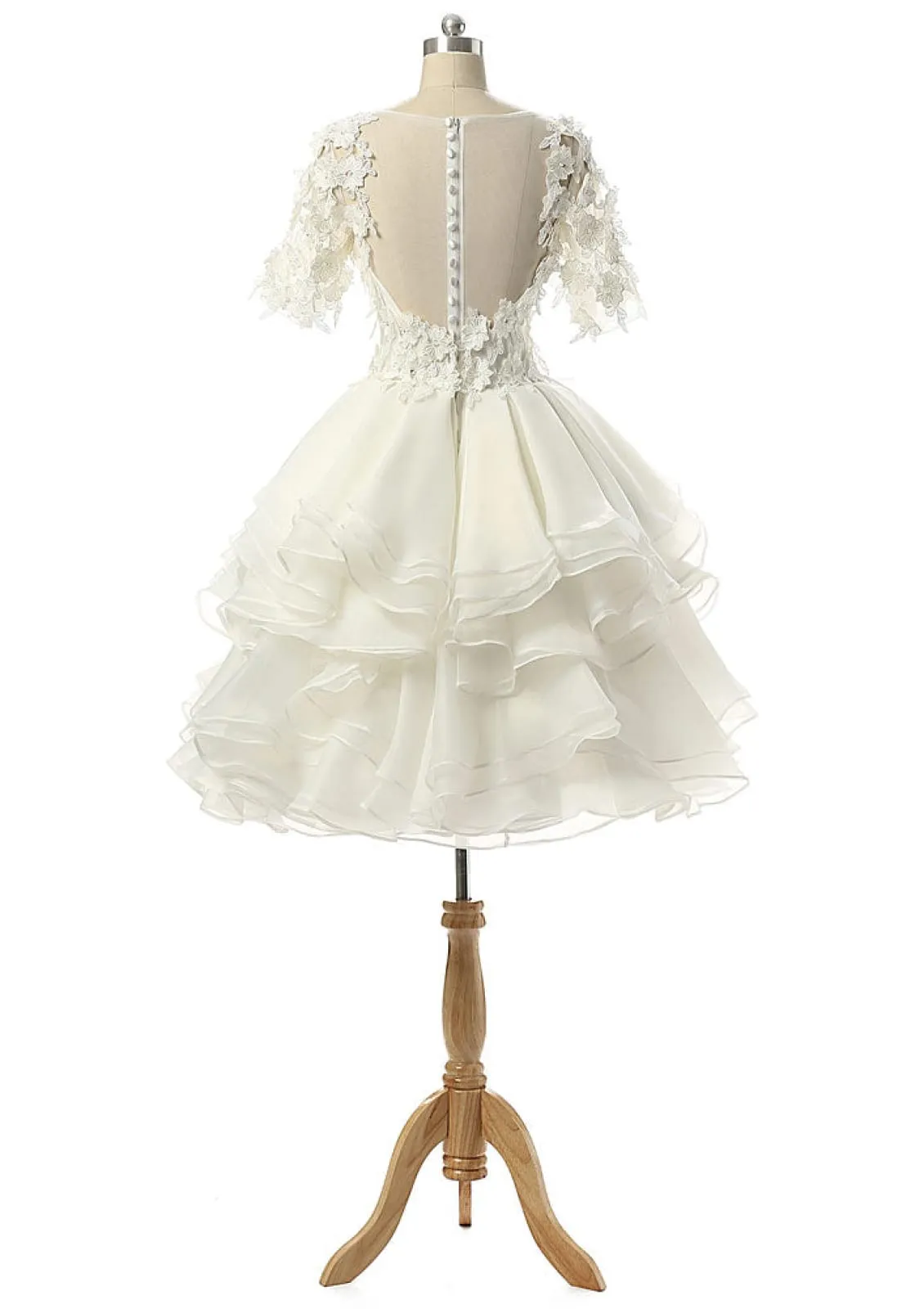 A-Line Bateau Knee Length Organza Mini Wedding Dress, Flowers