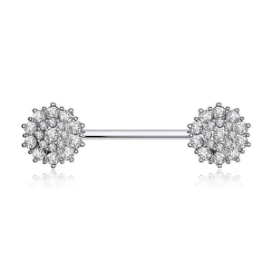 A Pair of 14 Karat White Gold Brilliant Sparkle Glam Flower Nipple Barbell