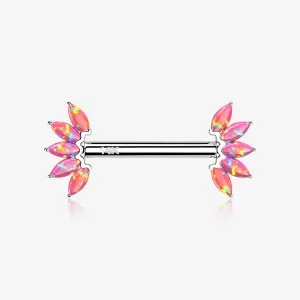 A Pair of 14 Karat White Gold OneFit Threadless Marquise Fire Opal Floral Nipple Barbell