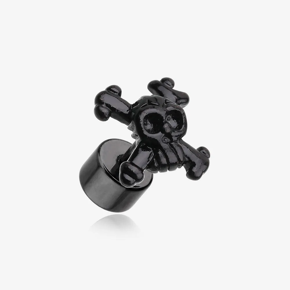 A Pair of Blackline Pirate Skull Steel Fake Plug Earring