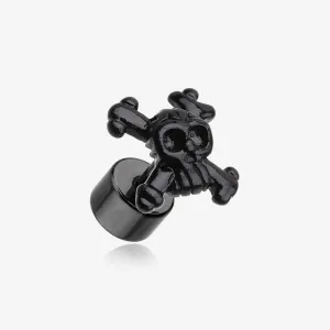 A Pair of Blackline Pirate Skull Steel Fake Plug Earring