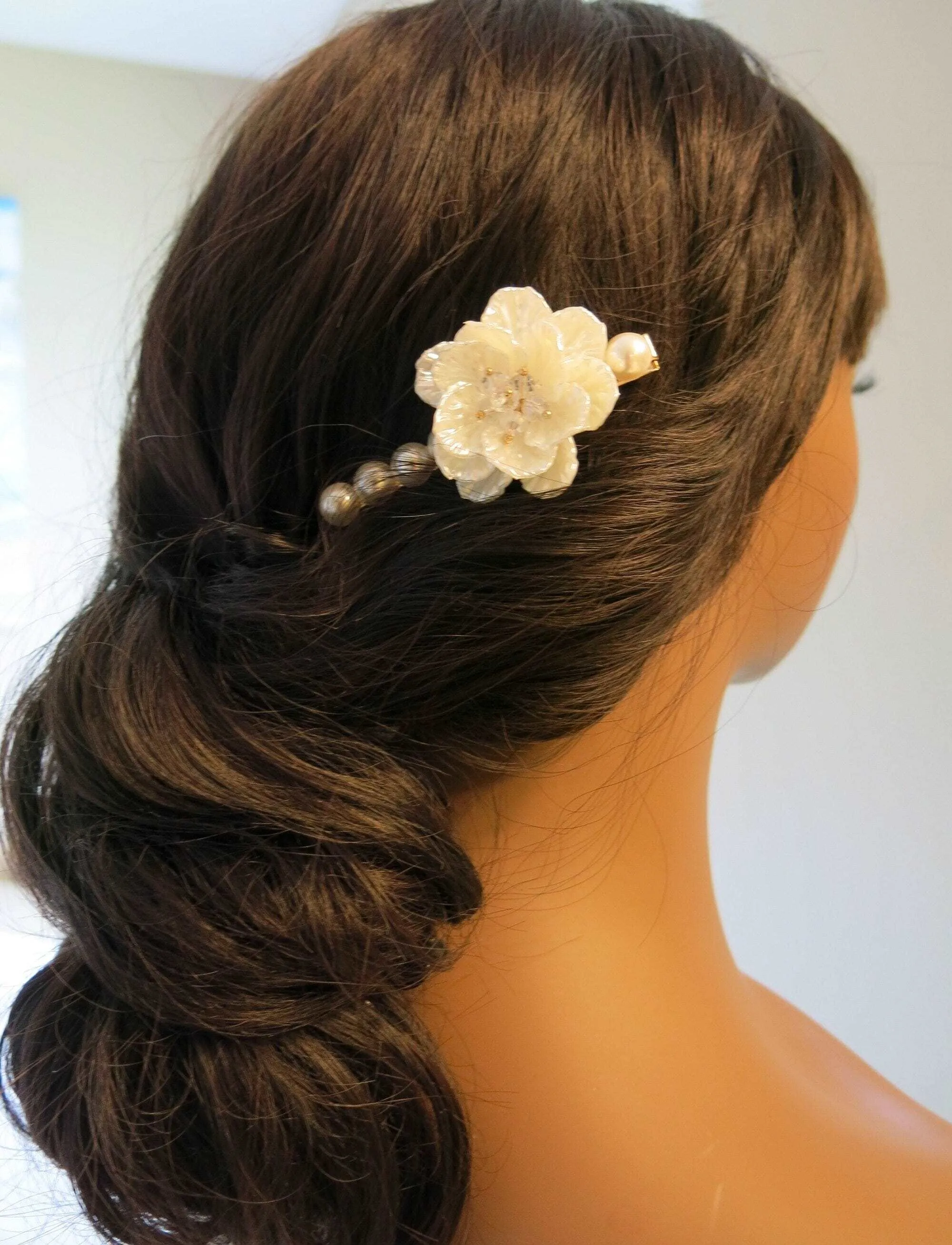 Abalone Seashell Pearl Pearl 2 PC Hair Clip Set, Wedding Alligator Hairclip, Ivory Off White Pearl Bridal Hairclips
