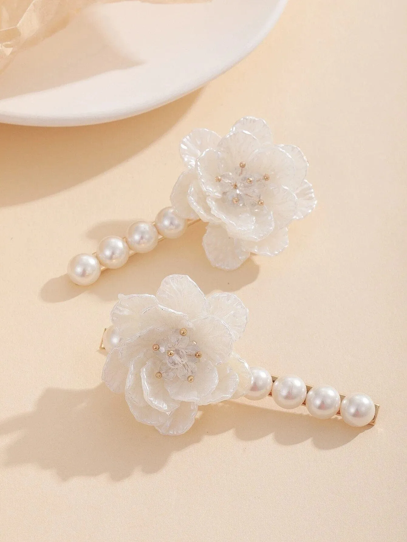 Abalone Seashell Pearl Pearl 2 PC Hair Clip Set, Wedding Alligator Hairclip, Ivory Off White Pearl Bridal Hairclips