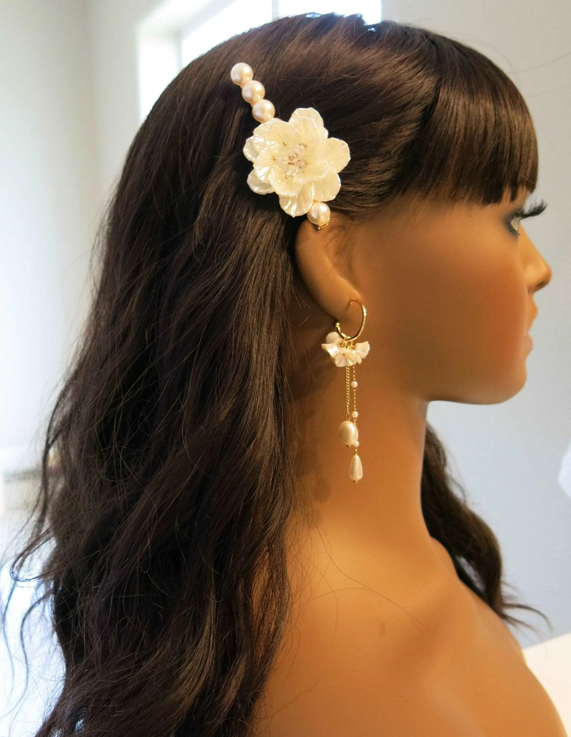 Abalone Seashell Pearl Pearl 2 PC Hair Clip Set, Wedding Alligator Hairclip, Ivory Off White Pearl Bridal Hairclips