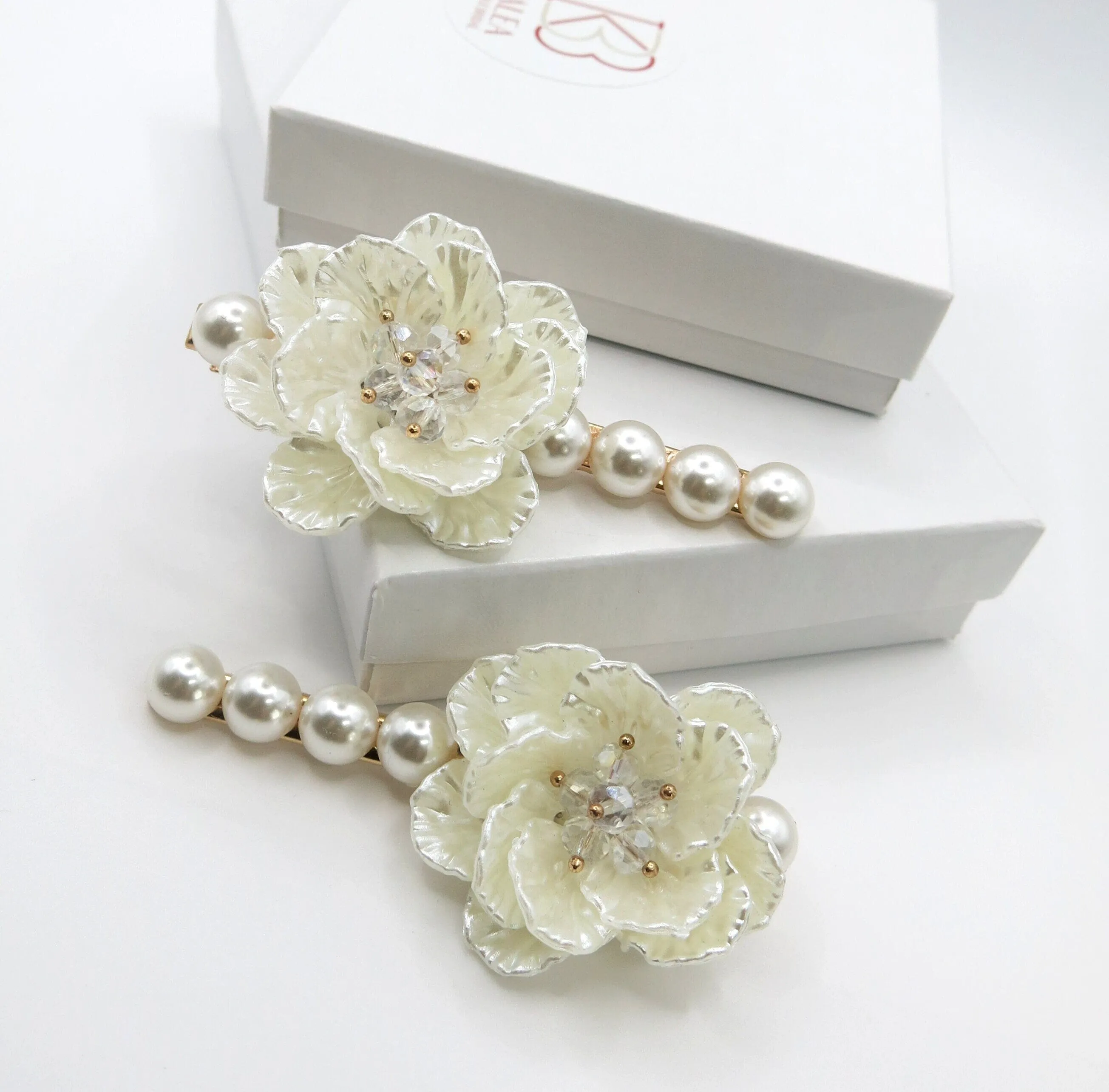 Abalone Seashell Pearl Pearl 2 PC Hair Clip Set, Wedding Alligator Hairclip, Ivory Off White Pearl Bridal Hairclips