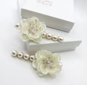 Abalone Seashell Pearl Pearl 2 PC Hair Clip Set, Wedding Alligator Hairclip, Ivory Off White Pearl Bridal Hairclips