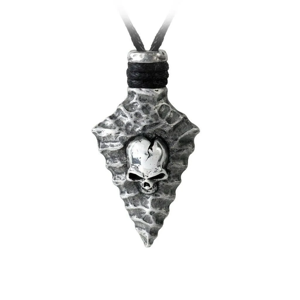 Alchemy Gothic P731 CAPITANEUS NECKLACE Skull Flint Arrowhead Pendant  Cord