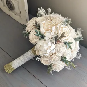 All Ivory Bouquet with Baby's Breath and Greenery