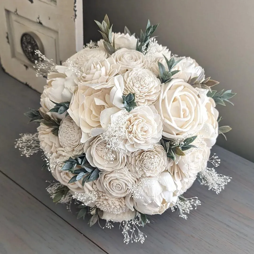 All Ivory Bouquet with Baby's Breath and Greenery