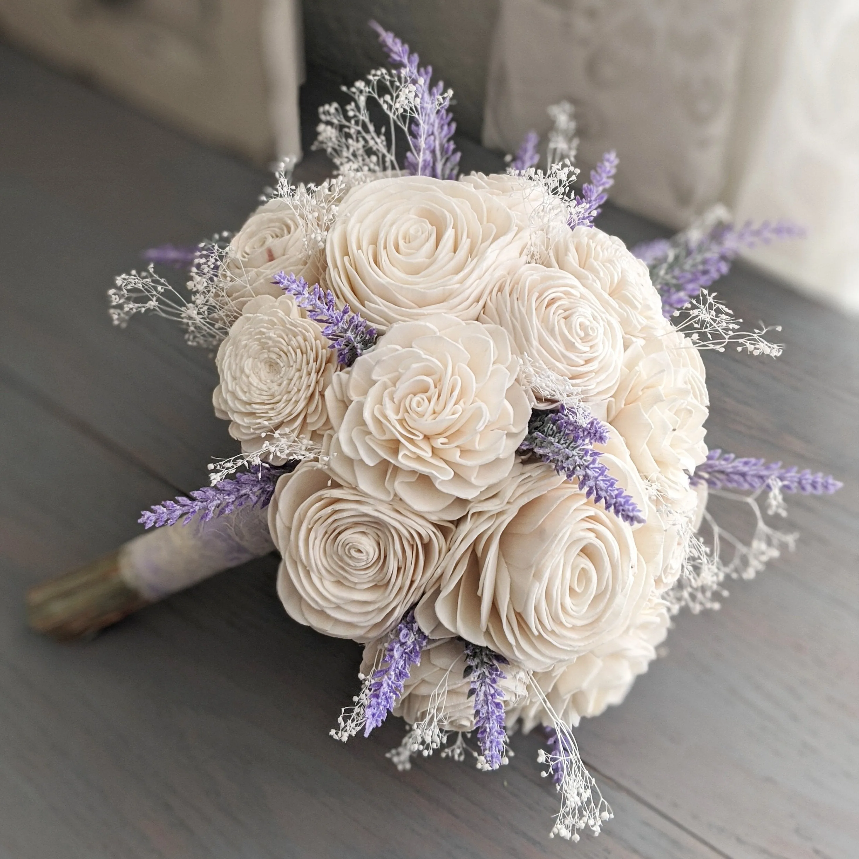 All Ivory Bouquet with Lavender and Baby's Breath