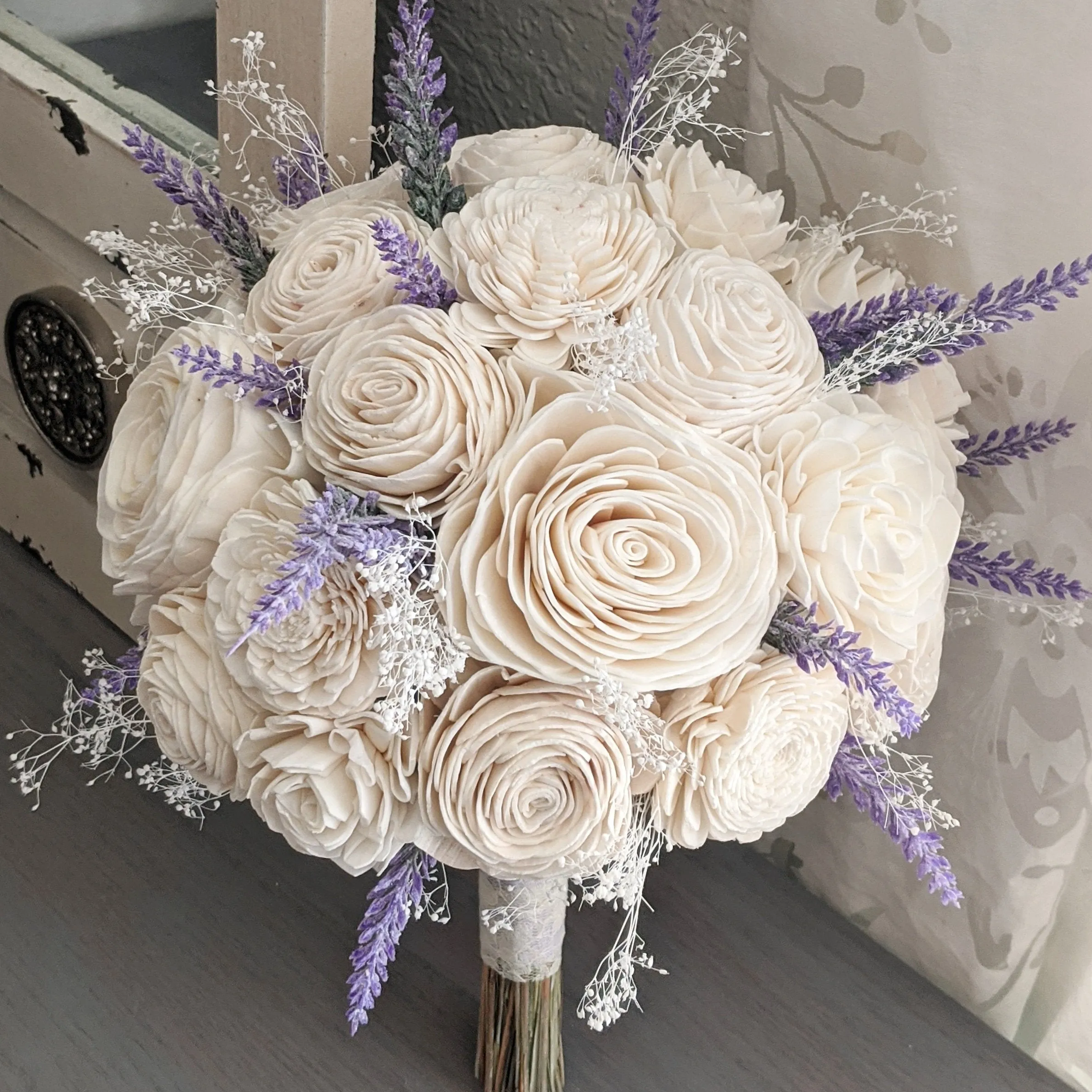 All Ivory Bouquet with Lavender and Baby's Breath