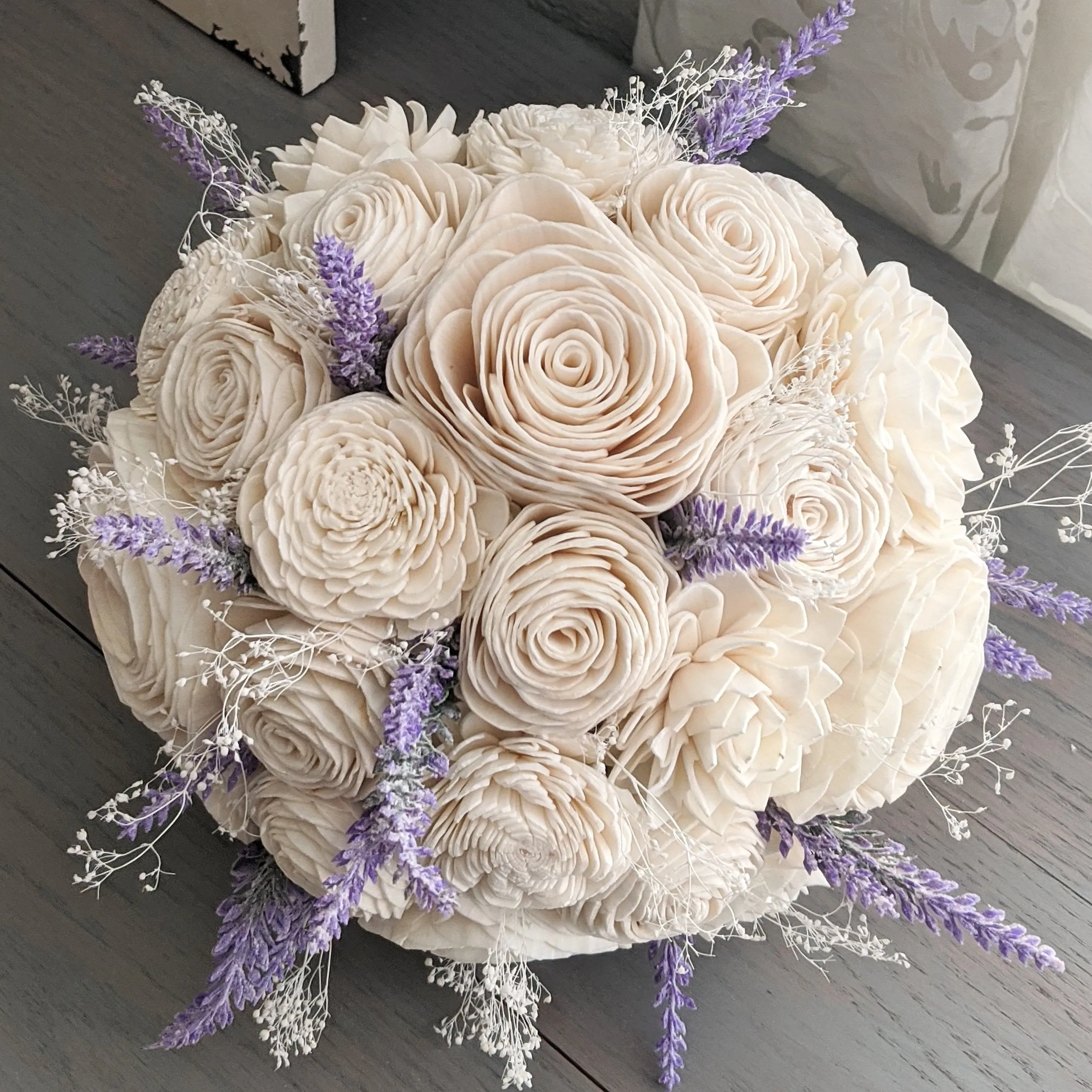 All Ivory Bouquet with Lavender and Baby's Breath