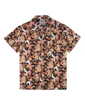 Aloha Shirt Japan Tsuru Festival Black