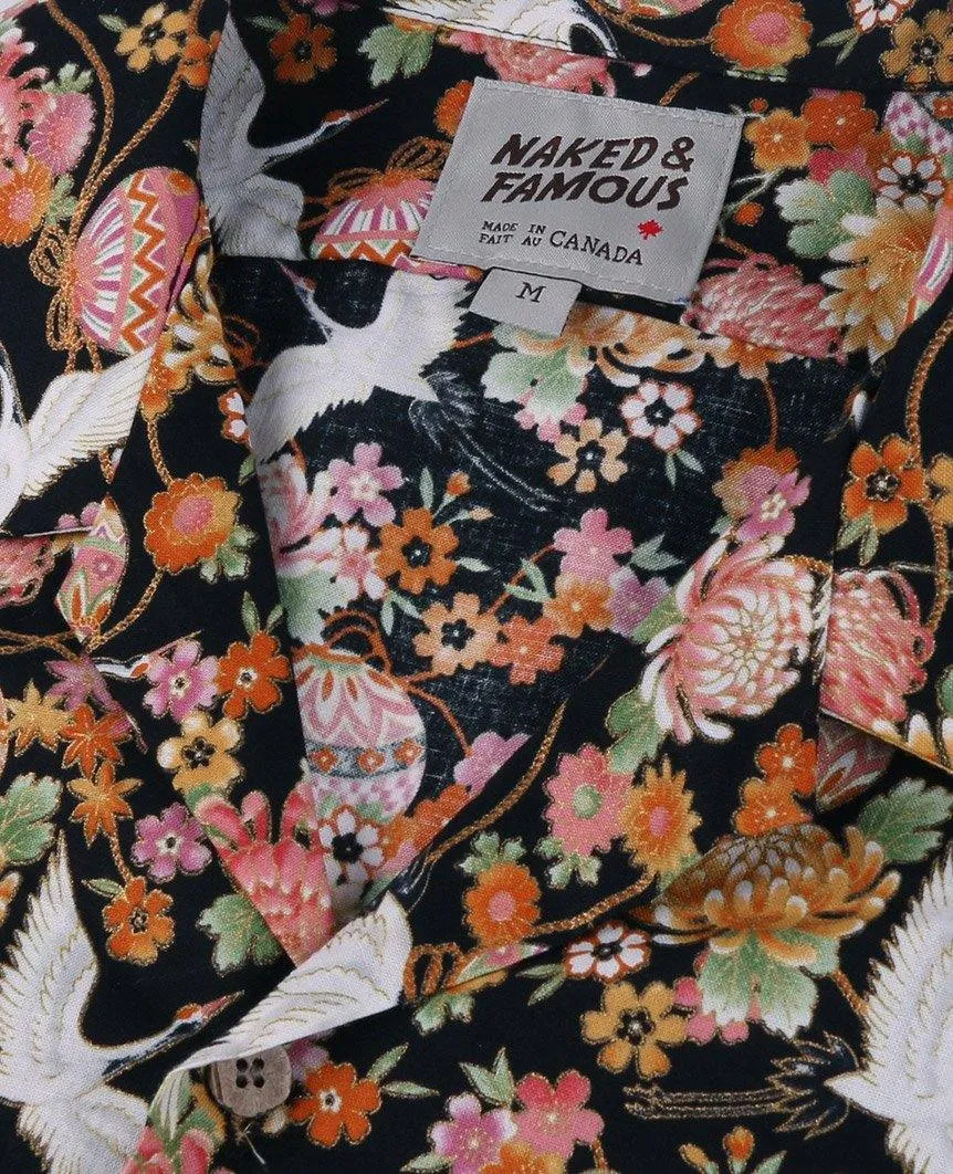 Aloha Shirt Japan Tsuru Festival Black