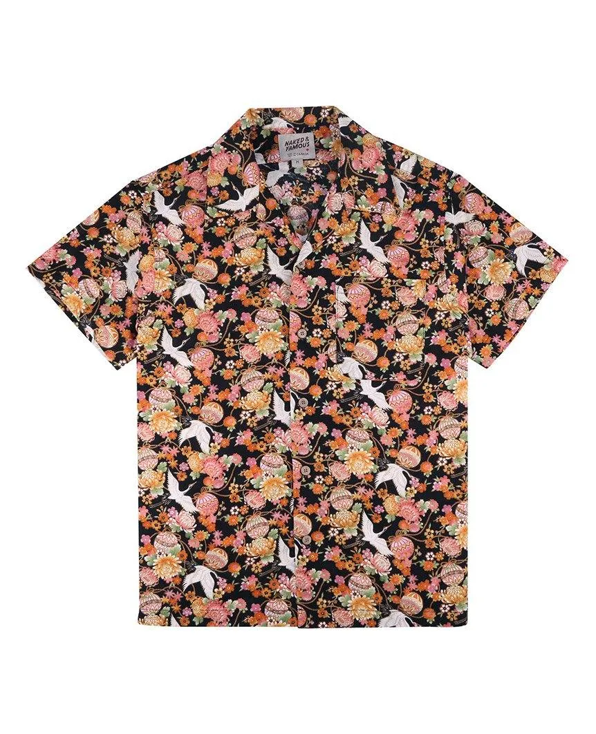 Aloha Shirt Japan Tsuru Festival Black