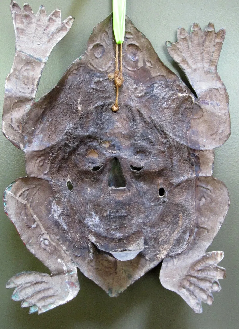 Antique Copper Frog Mask from Mexico