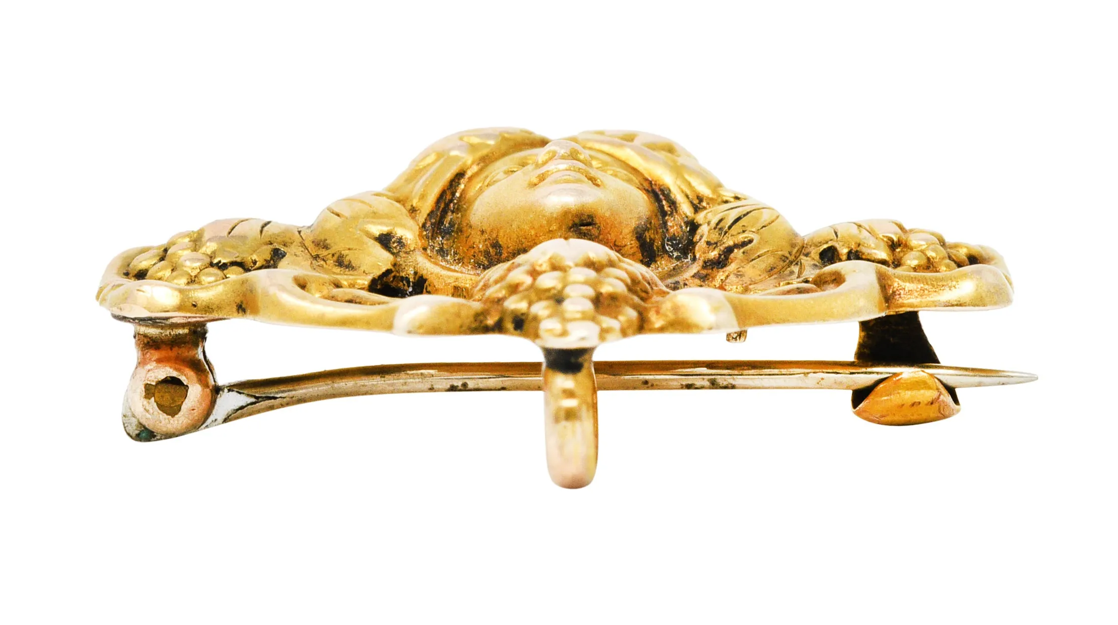 Art Nouveau 14 Karat Gold Dionysus Maenad Nymph Brooch