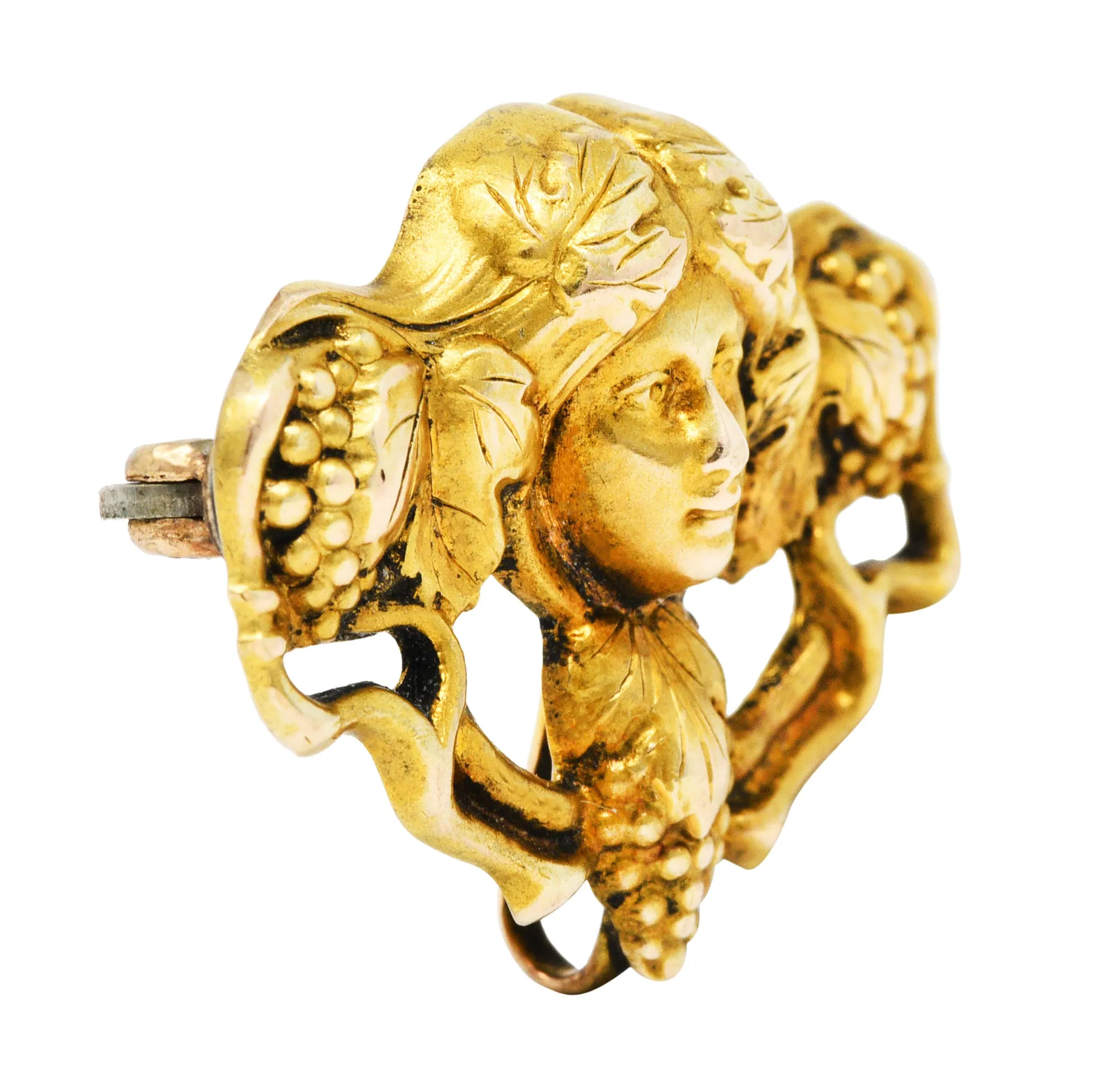 Art Nouveau 14 Karat Gold Dionysus Maenad Nymph Brooch