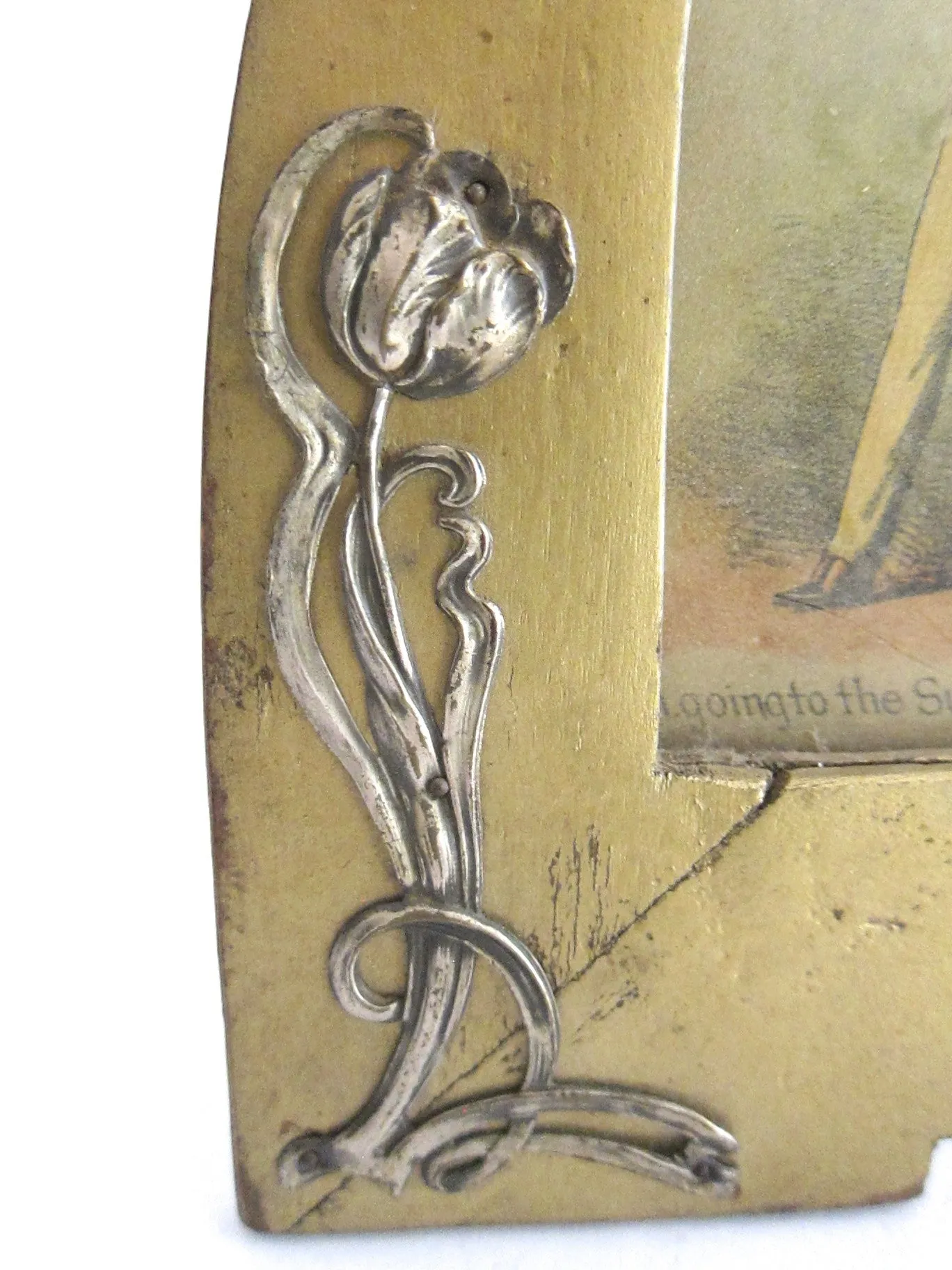 Art Nouveau Wood & Sterling Silver Double Picture Frame