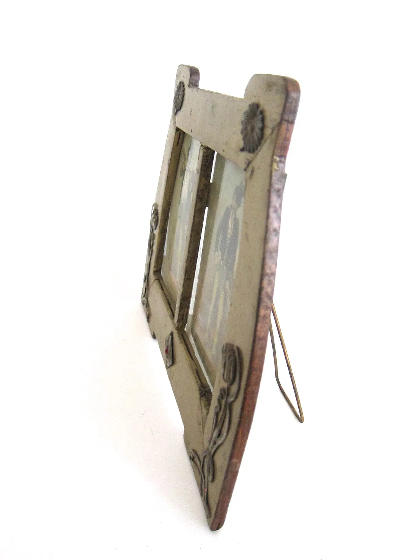 Art Nouveau Wood & Sterling Silver Double Picture Frame
