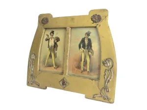 Art Nouveau Wood & Sterling Silver Double Picture Frame