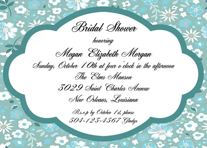 ASSORTED WHITE FLOWERS ON TEAL CUSTOM INVITATION
