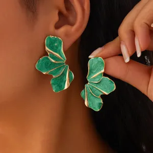 Asymmetric Charming Enamel Flower Petal Stud Earrings