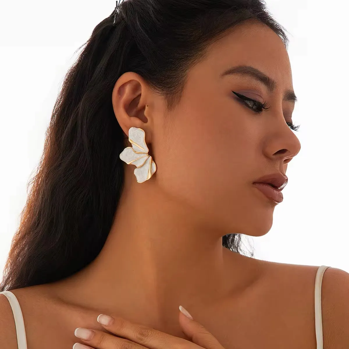 Asymmetric Charming Enamel Flower Petal Stud Earrings