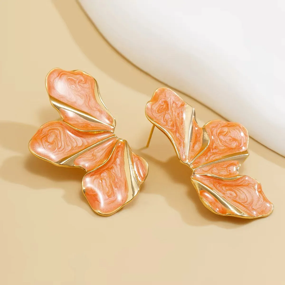 Asymmetric Charming Enamel Flower Petal Stud Earrings