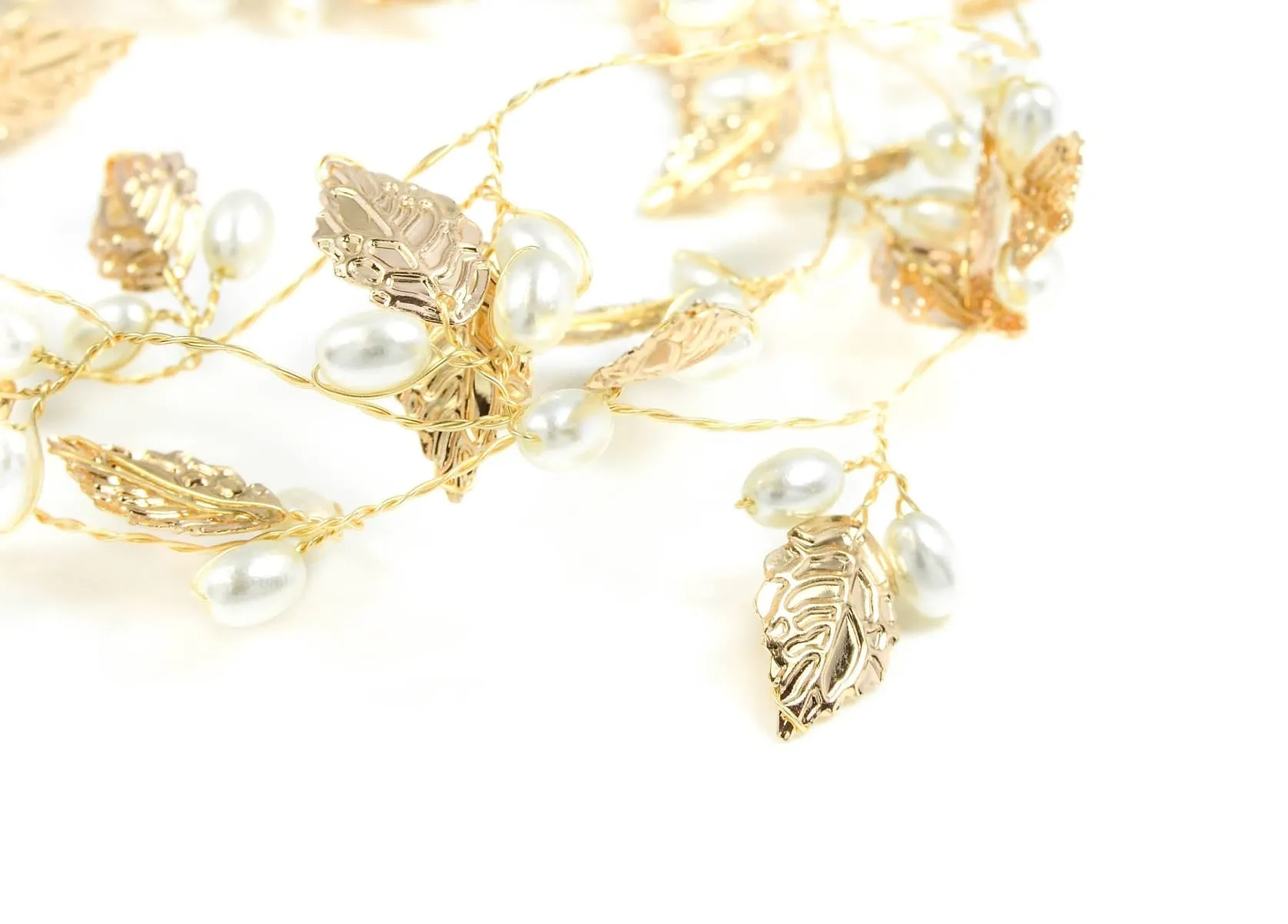 Autumn Gold Leaf Hair Vine (Long Version 41 Inches) Bridal Wedding