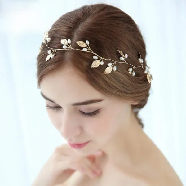 Autumn Gold Leaf Hair Vine (Long Version 41 Inches) Bridal Wedding