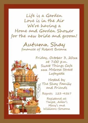 BASKETS OF FALL FLOWERS AND PUMPKINS CUSTOM INVITATION