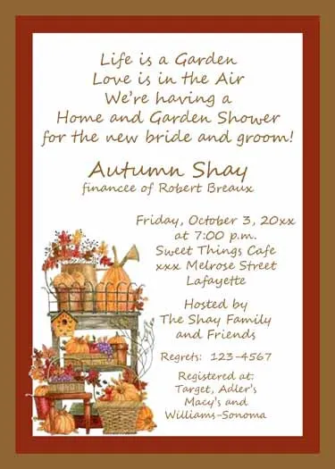 BASKETS OF FALL FLOWERS AND PUMPKINS CUSTOM INVITATION