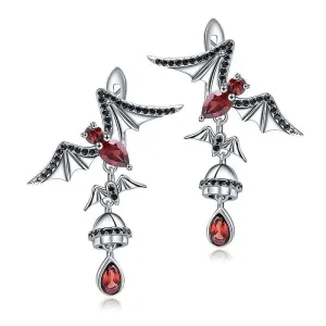Bat Shaped Natural Garnet Vintage Gothic Punk Earrings
