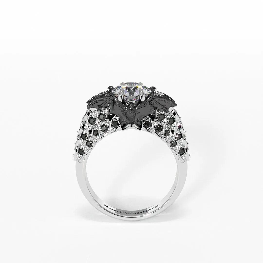 Bat's Kiss Promise Ring- 1.5 Ct Round and Coffin Cut Diamond Gothic Ring